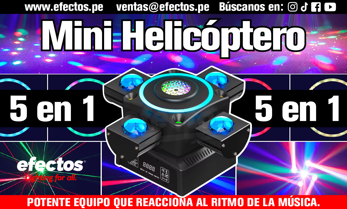 Mini Helicoptero 5 en 1 RGBW + Aro LED Láser Dmx Luces DJ Bar