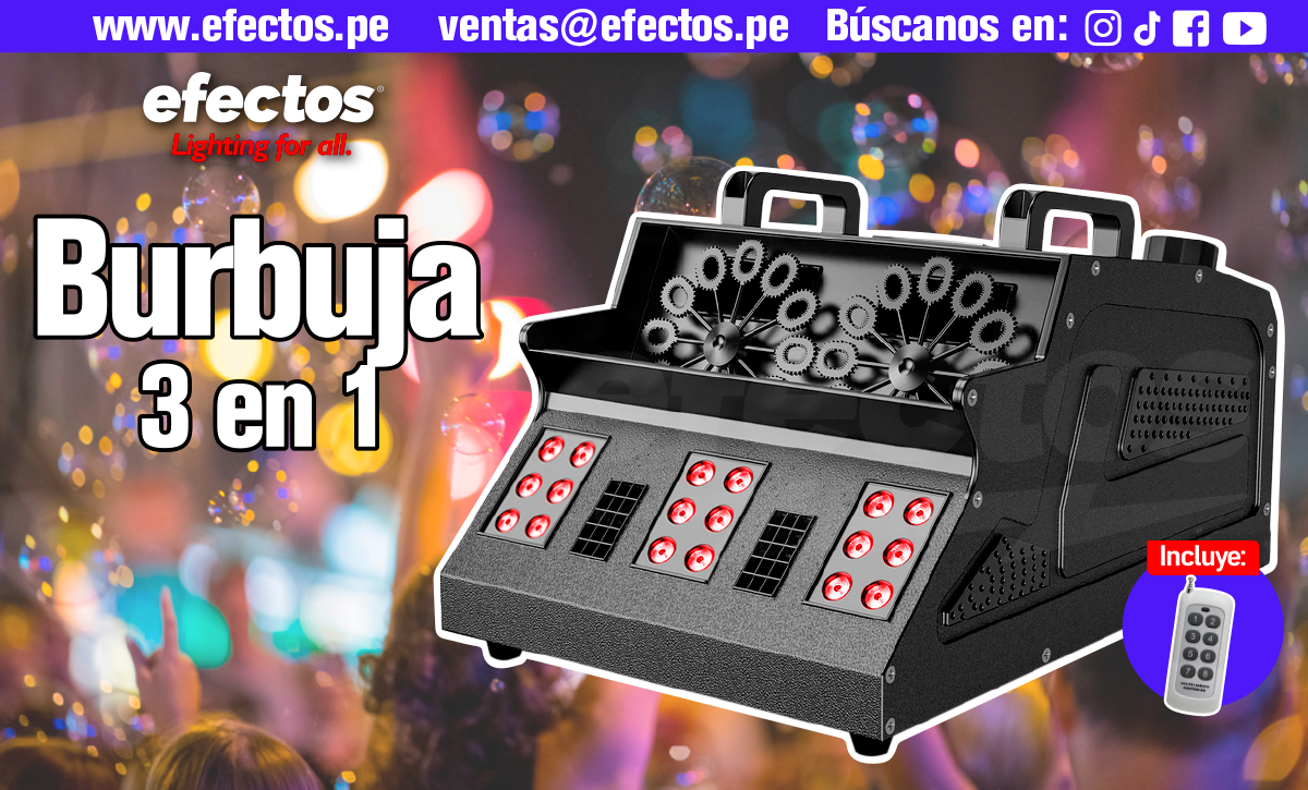 Máquina de Burbujas 3 en 1 RGB Humo y LED Dmx Luces Disco Karaoke