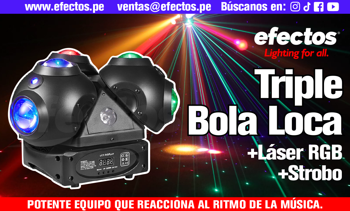 Triple Bola Loca 5 en 1 Láser RGB LED Dmx Dj Discoteca Karaoke