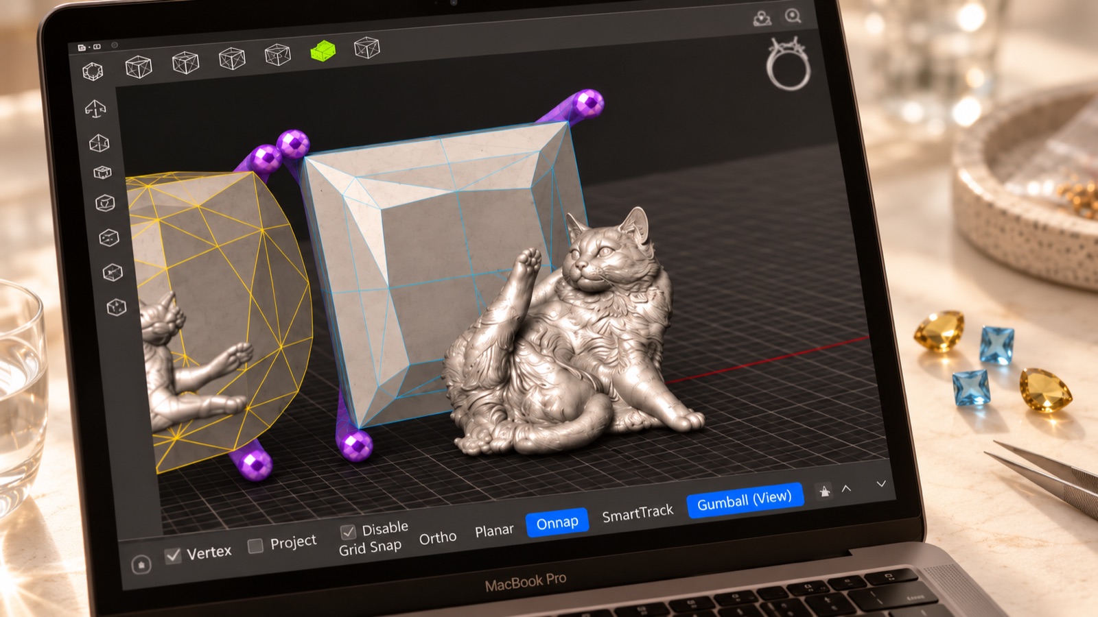 A escultura sendo modelada em 3D