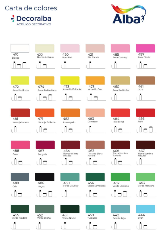 Acrílico Alba Decoralba Exhibidor 18 Colores 60ml - Pintura Profesion