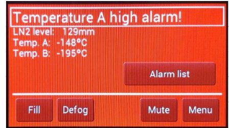 Tela do controlador em situa&ccedil;&atilde;o de alarme de temperatura alta