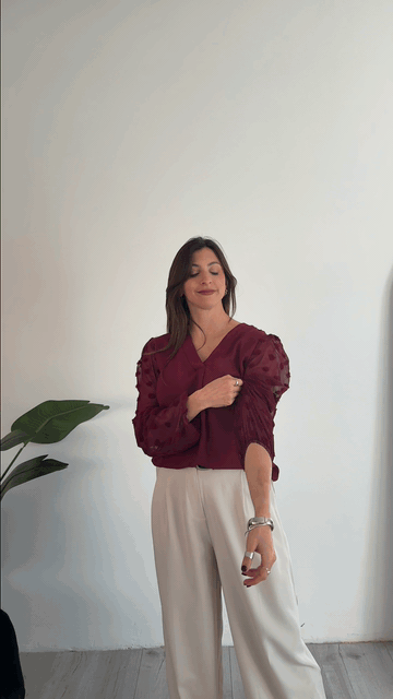 Blusa CLARA de twill con mangas con pompones en relieve 3D