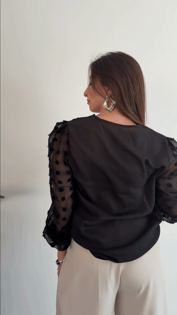 Blusa CLARA de twill con mangas con pompones en relieve 3D