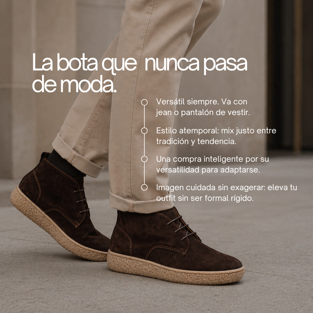 Bota 2026 Gamuza Chocolate - beneficios