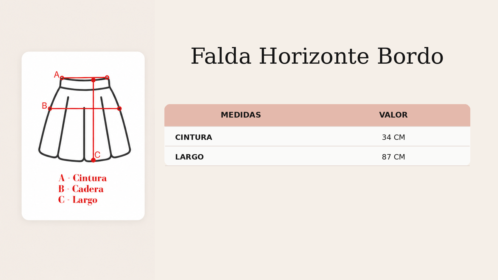 Gu&iacute;a de talles Falda Horizonte Bordo