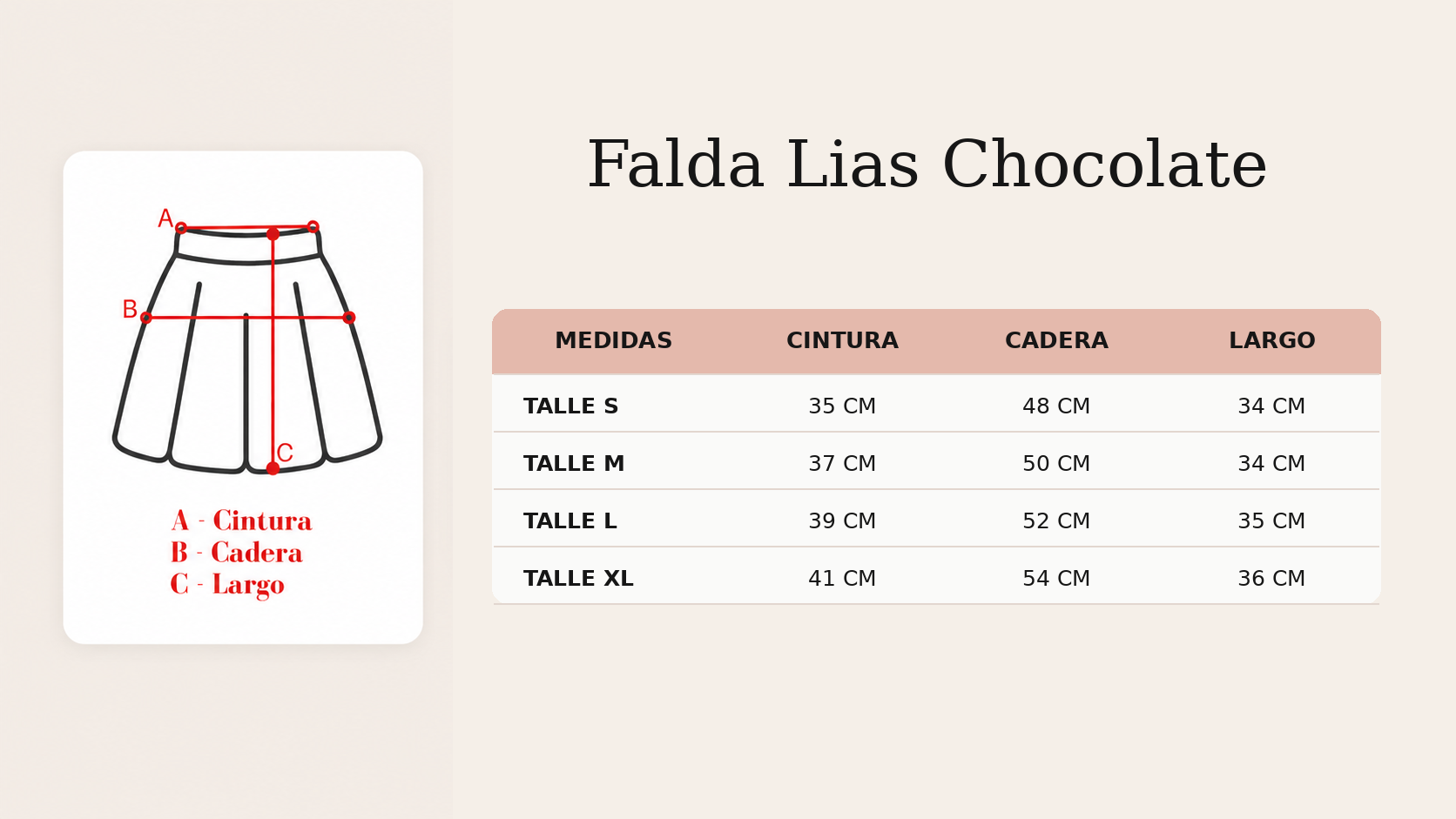 Guía de talles Falda Lias Chocolate