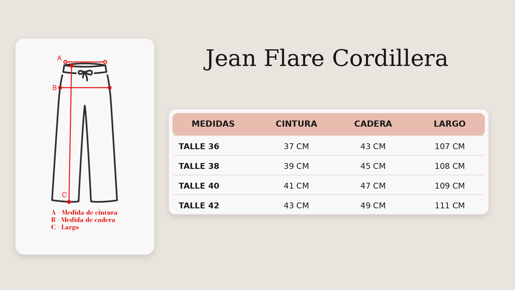 Guía de talles Jean Flare Cordillera