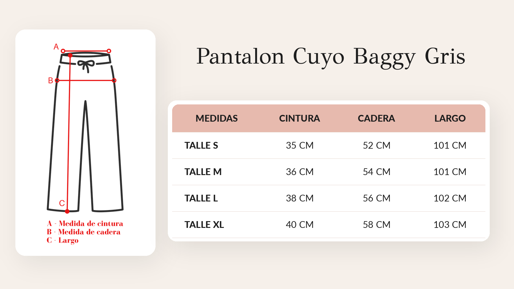 Guía de talles Pantalon Cuyo Baggy Gris