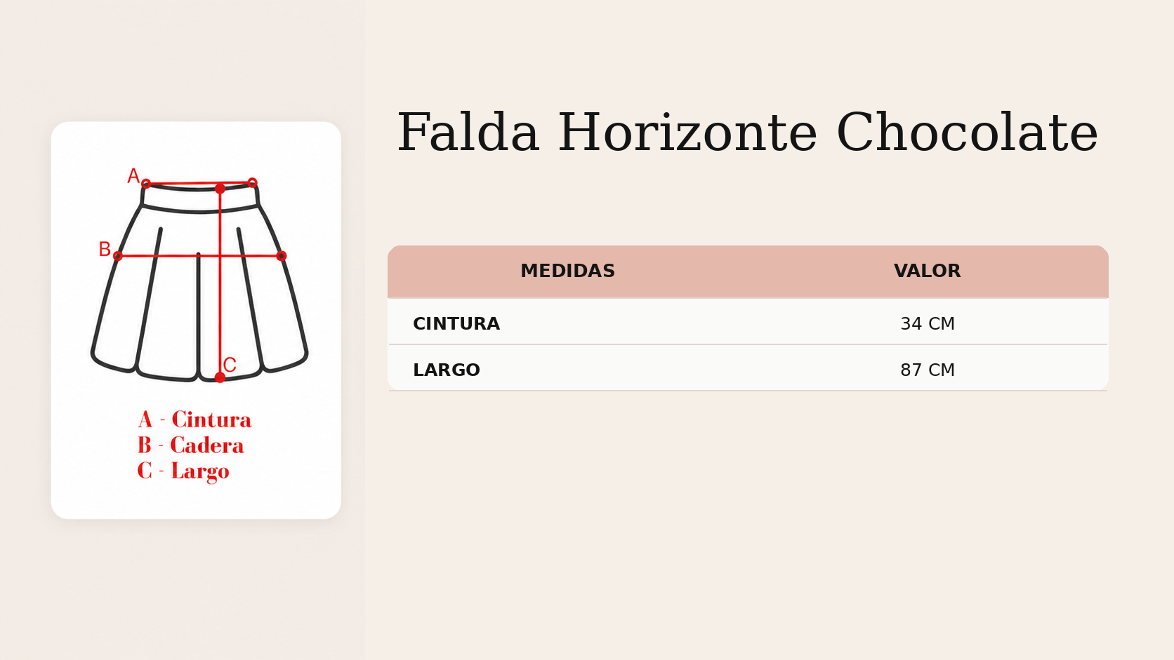 Gu&iacute;a de talles Falda Horizonte Chocolate