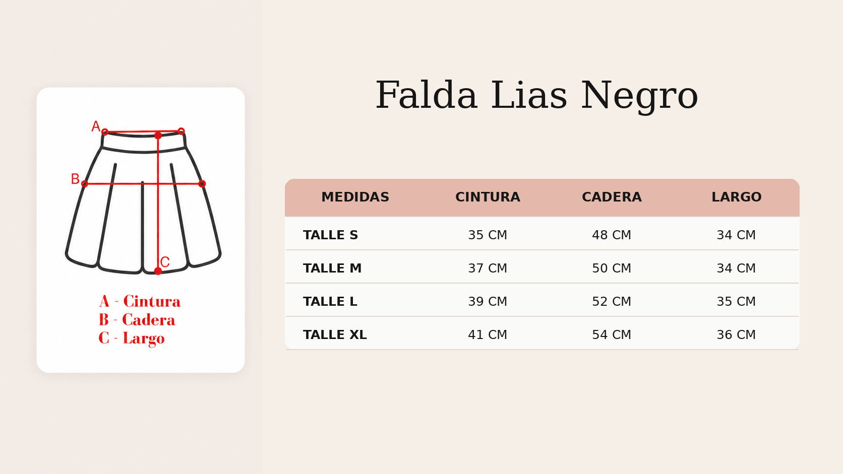 Guía de talles Falda Lias Negro