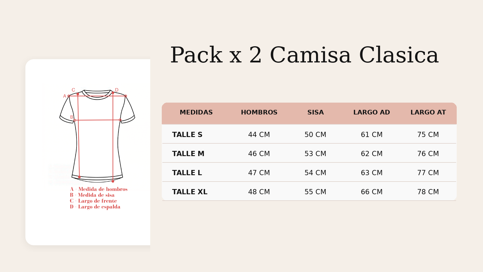 Gu&iacute;a de talles Pack x 2 Camisa Clasica