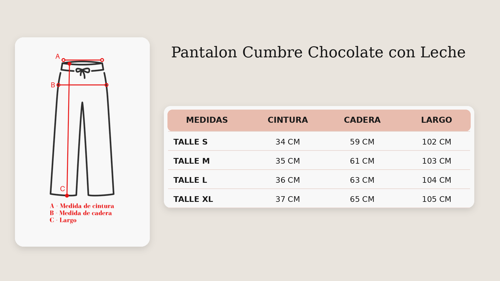 Guía de talles Pantalon Cumbre Chocolate con Leche