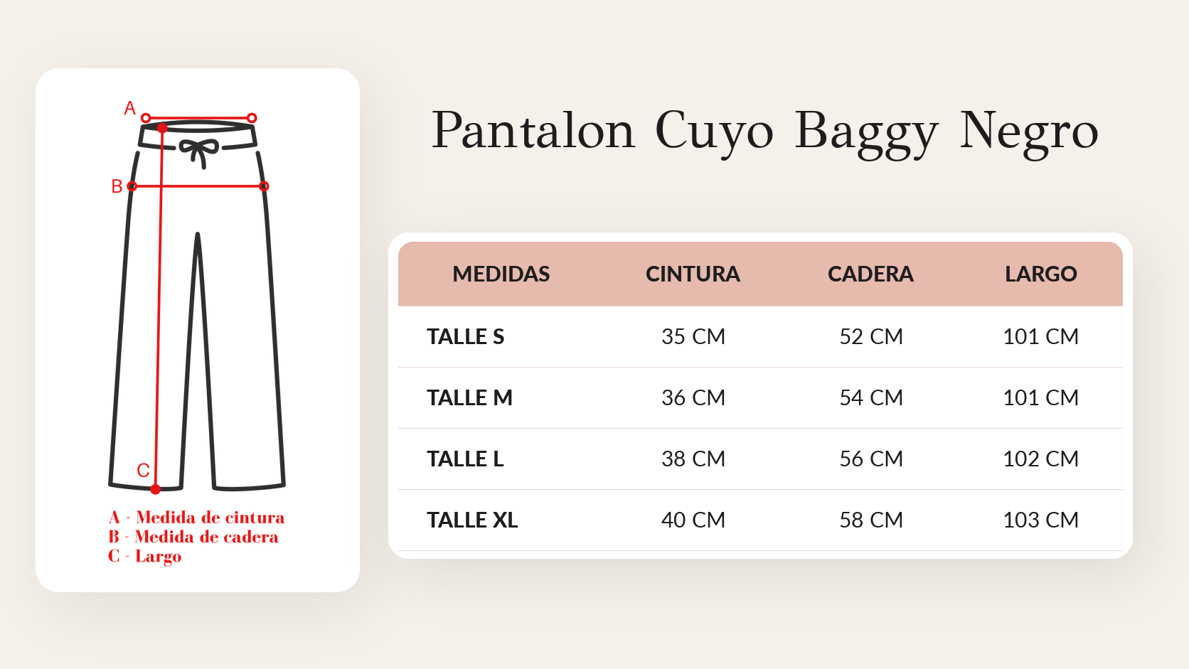 Guía de talles Pantalon Cuyo Baggy Negro