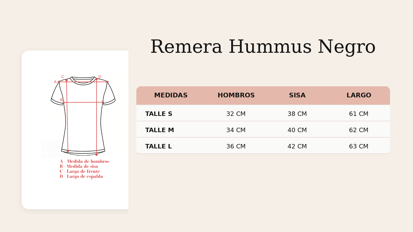 Gu&iacute;a de talles Remera Hummus Negro