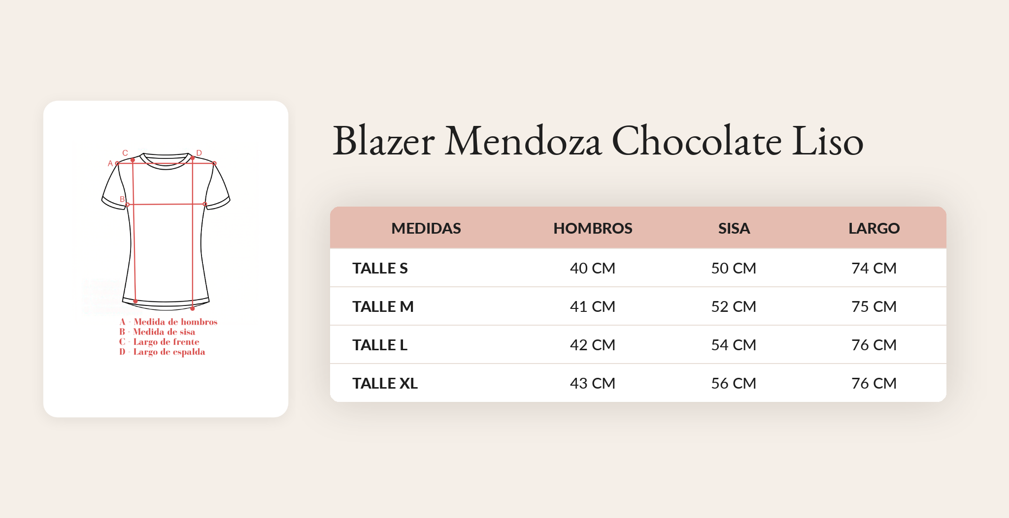 Guía de talles Blazer Mendoza Chocolate Liso