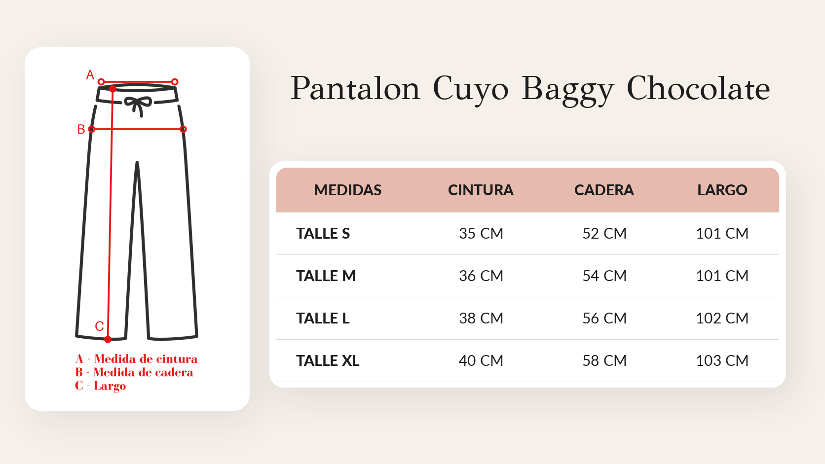 Guía de talles Pantalon Cuyo Baggy Chocolate