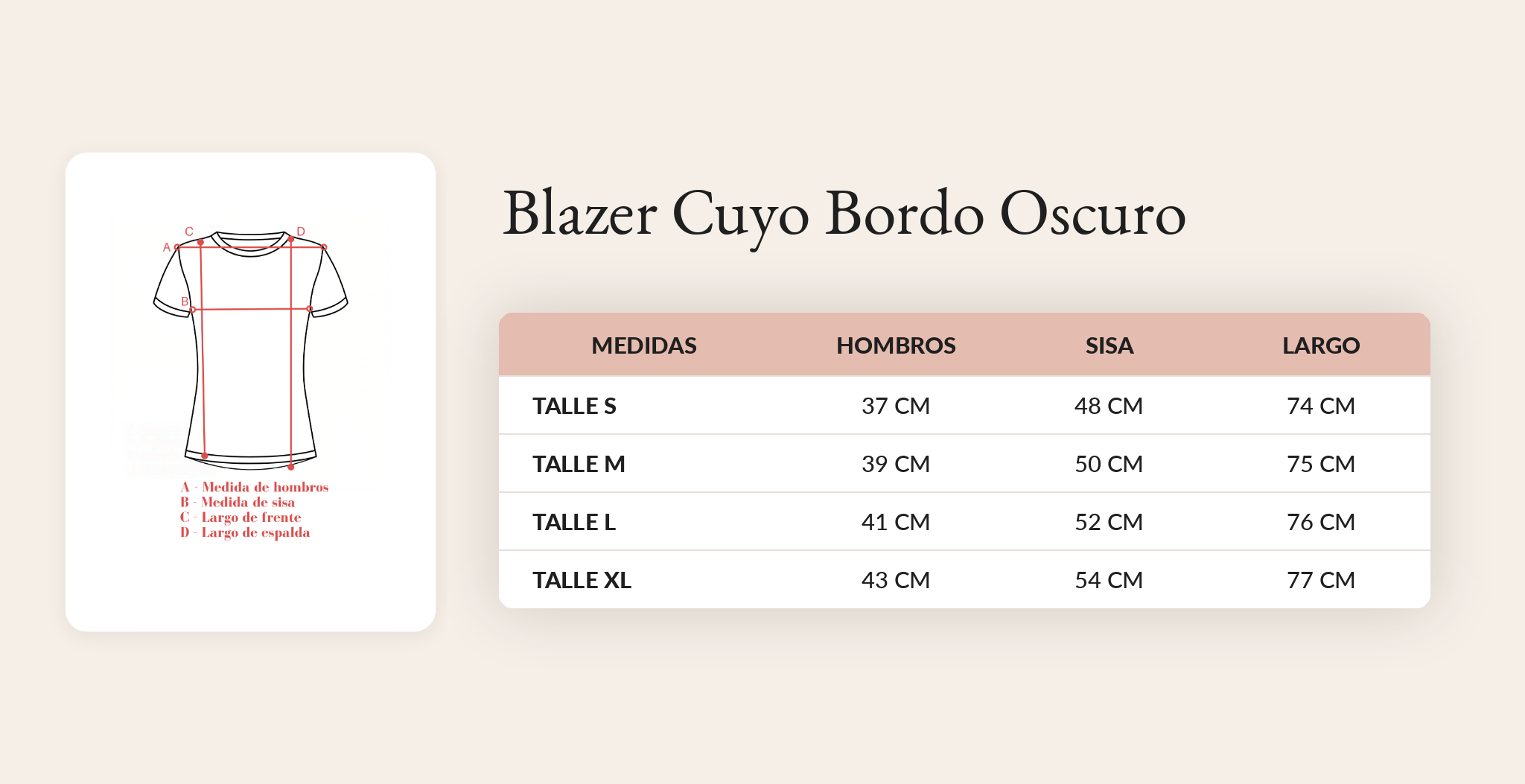 Guía de talles Blazer Cuyo Bordo Oscuro