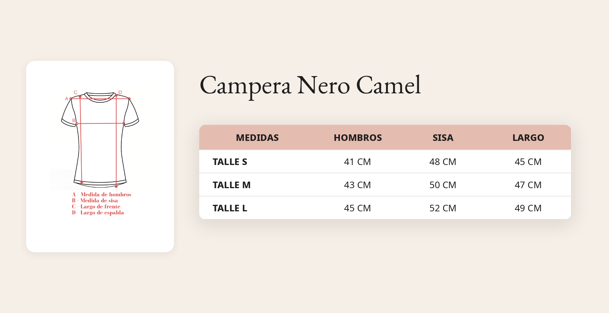 Guía de talles Campera Nero Camel