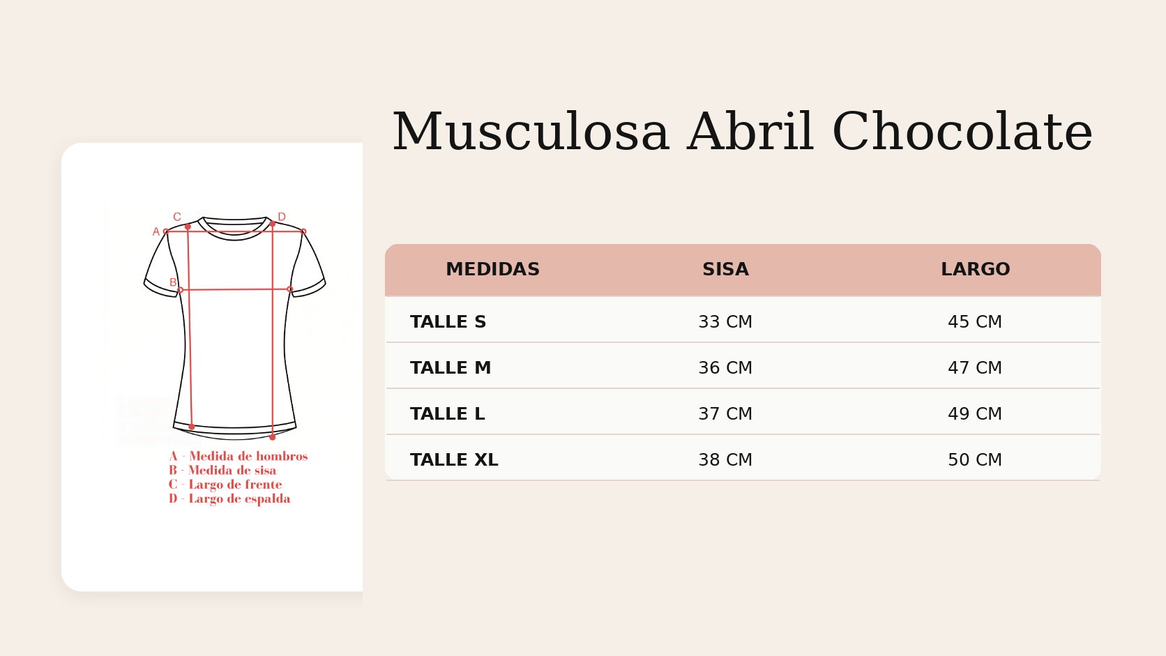 Gu&iacute;a de talles Musculosa Abril Chocolate