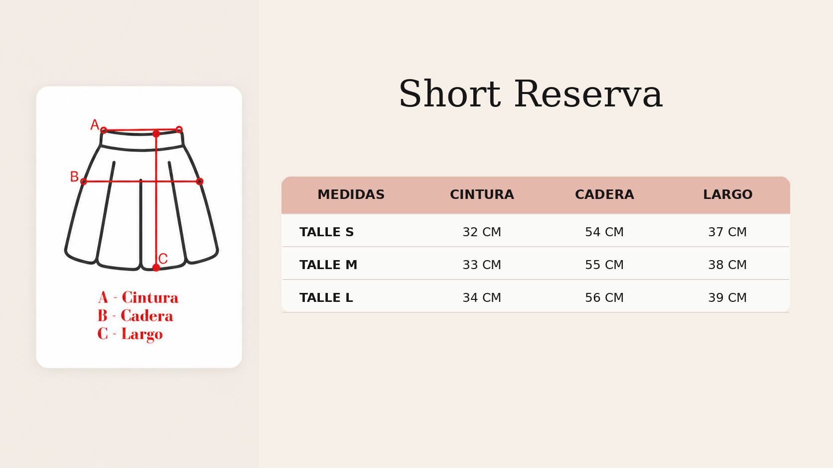 Guía de talles Short Reserva