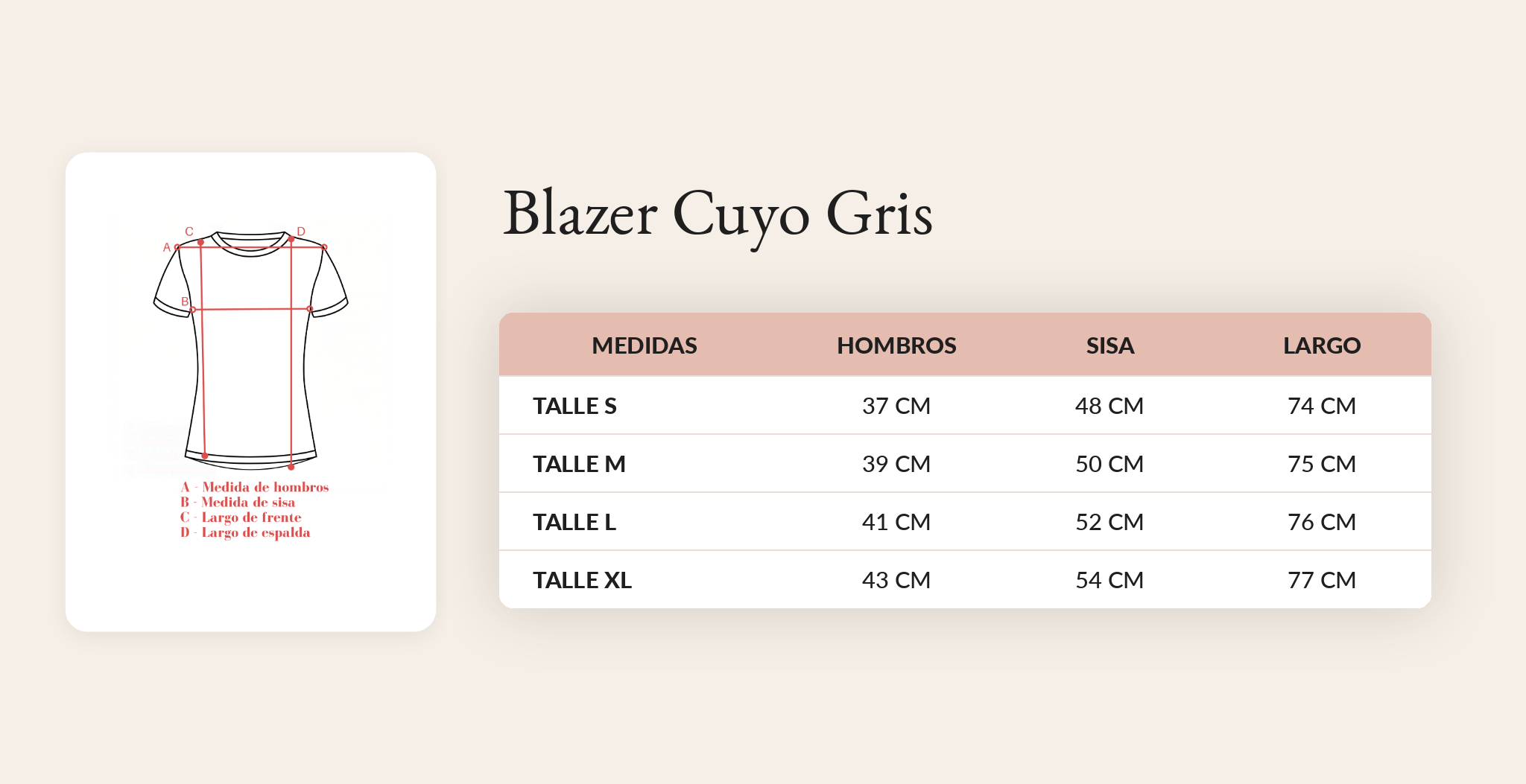 Guía de talles Blazer Cuyo Gris