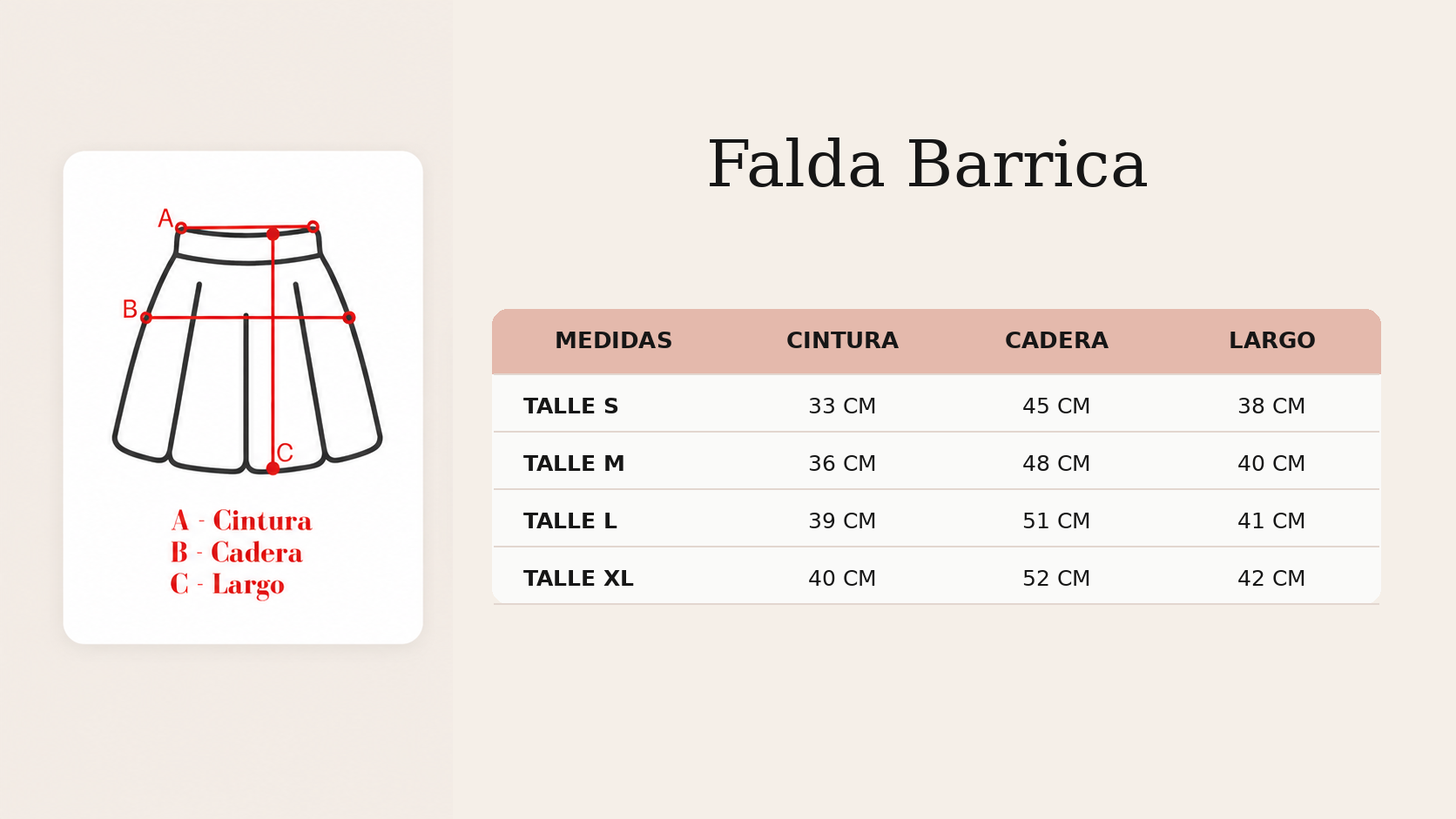 Guía de talles Falda Barrica