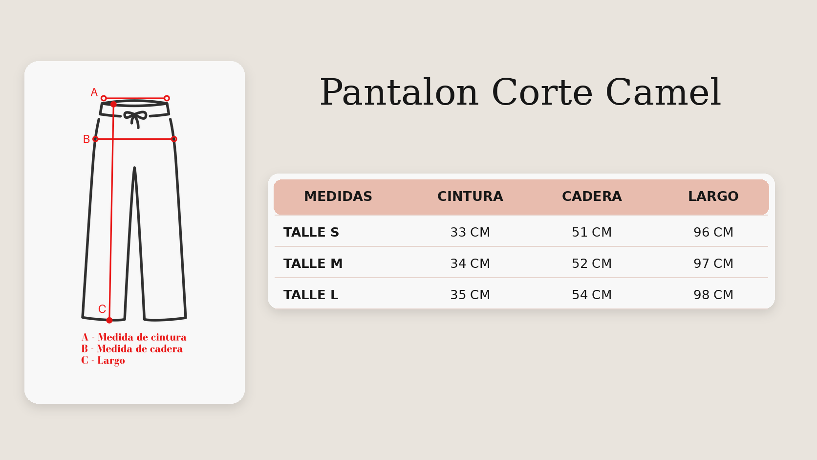 Guía de talles Pantalon Corte Camel