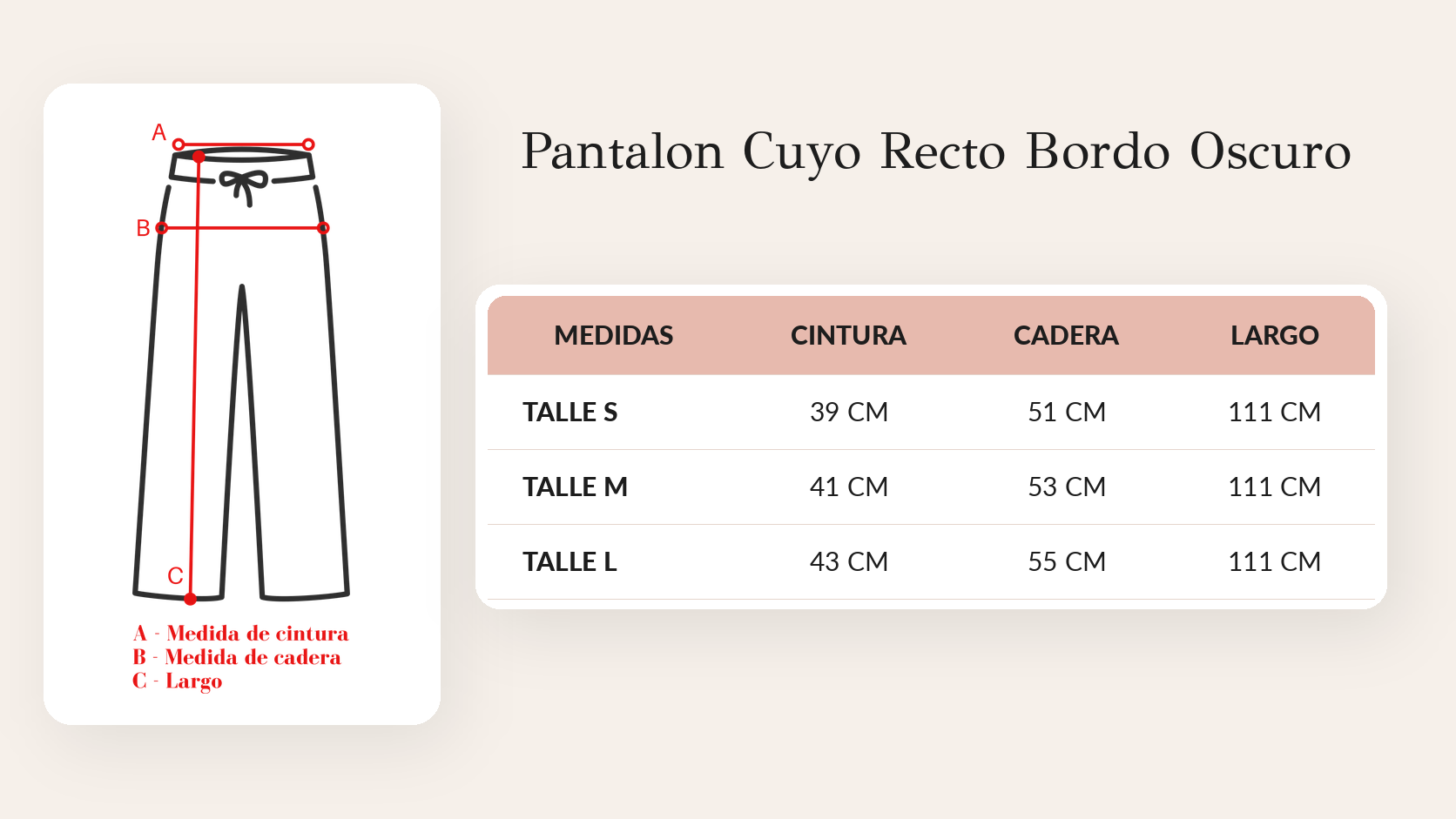 Guía de talles Pantalon Cuyo Recto Bordo Oscuro