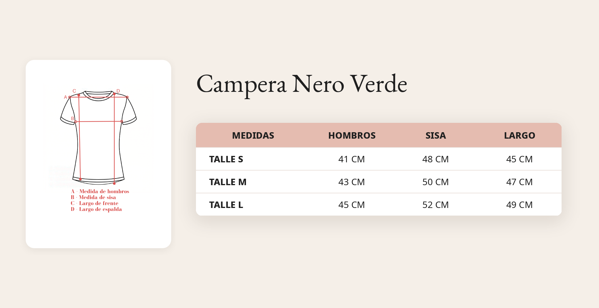 Guía de talles Campera Nero Verde