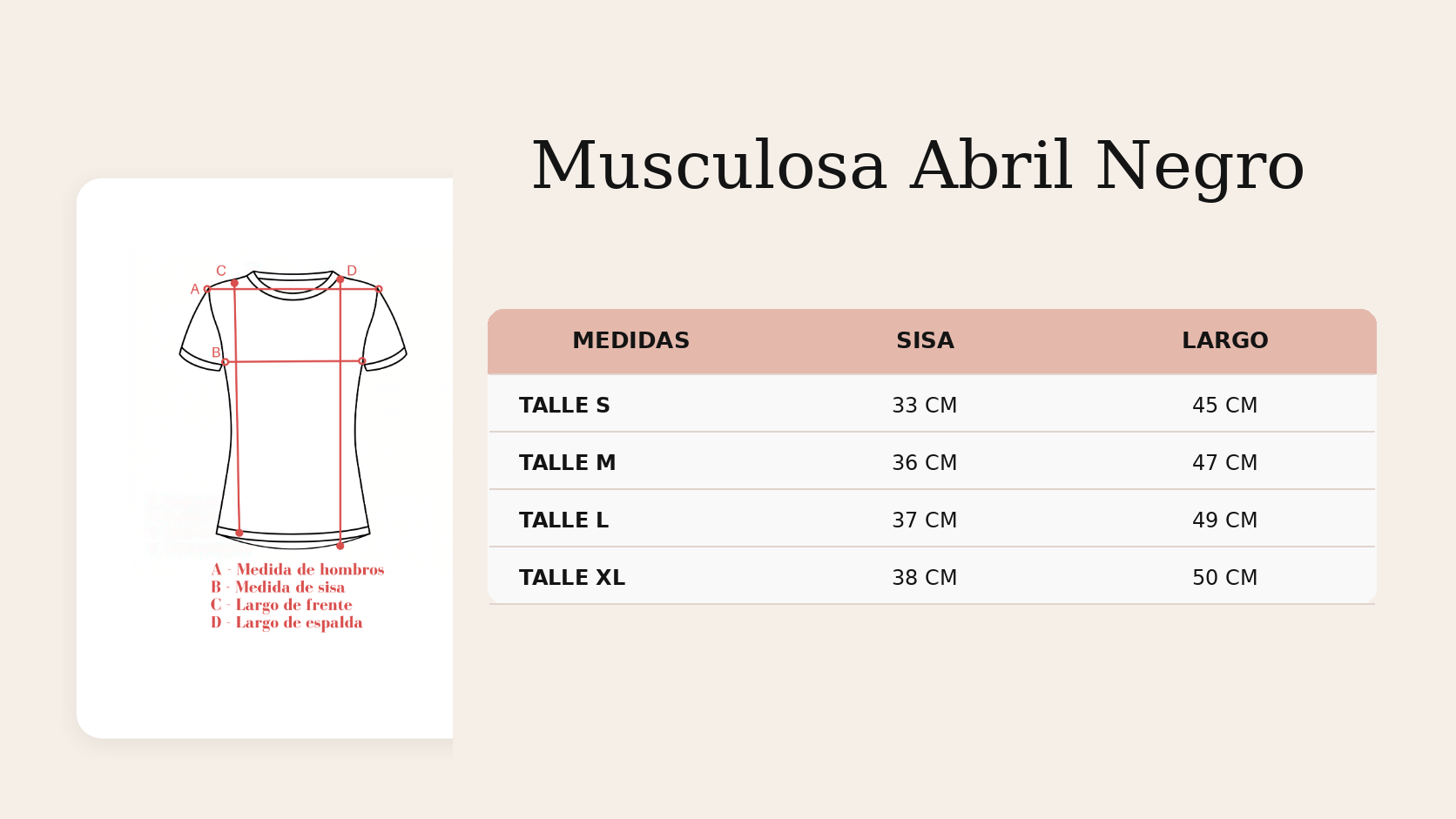 Gu&iacute;a de talles Musculosa Abril Negro