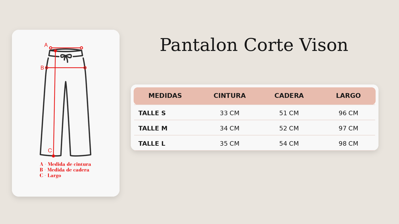 Guía de talles Pantalon Corte Vison