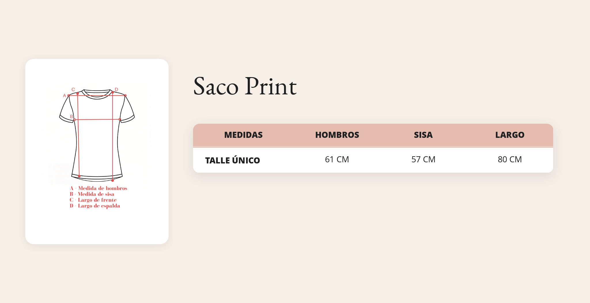 Guía de talles Saco Print