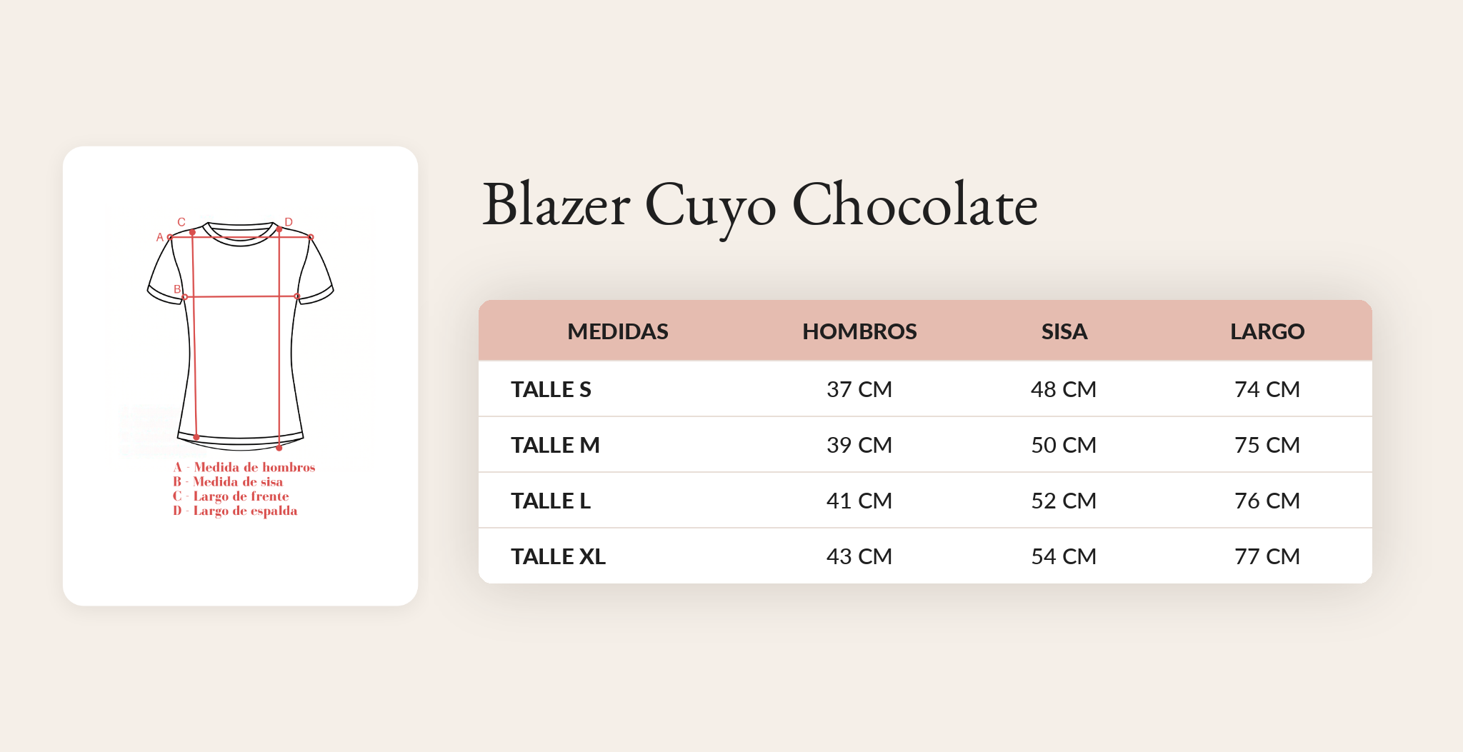 Guía de talles Blazer Cuyo Chocolate