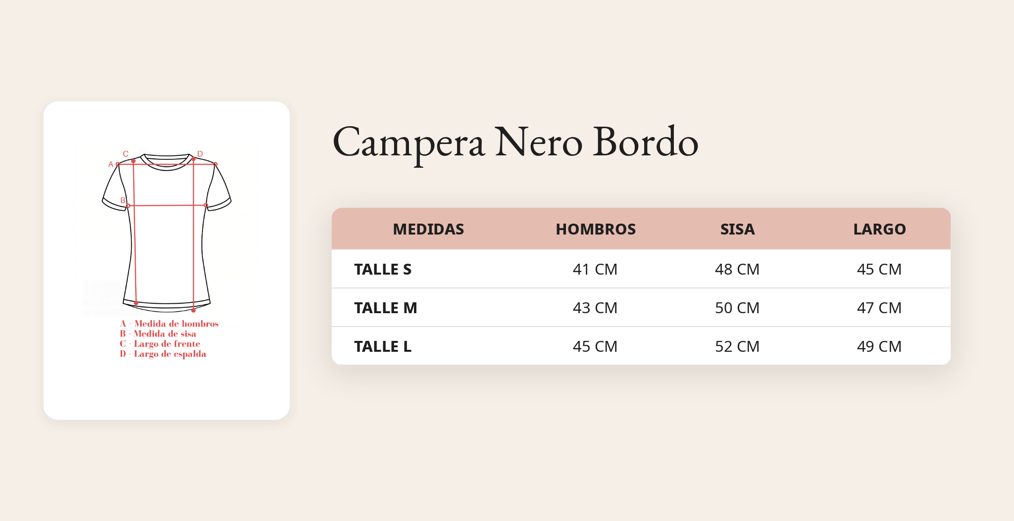 Guía de talles Campera Nero Bordo