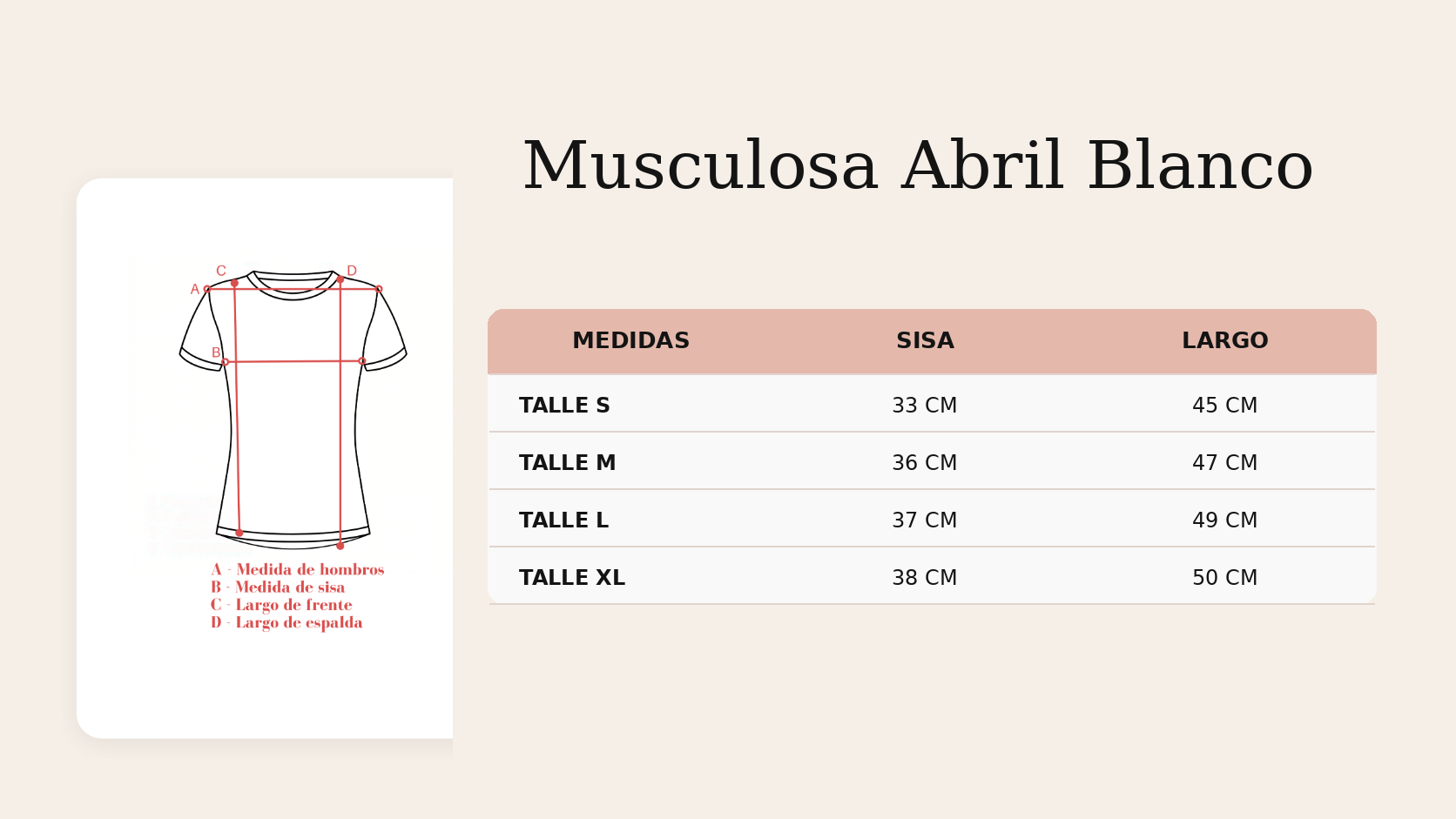 Guía de talles Musculosa Abril Blanco