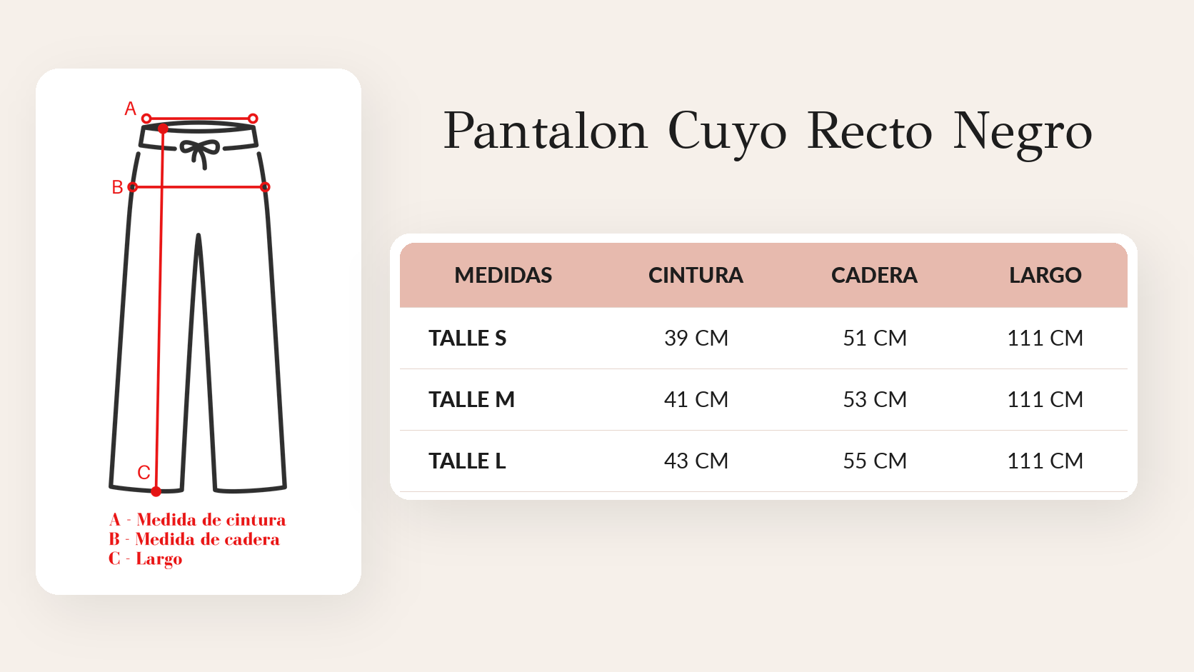 Guía de talles Pantalon Cuyo Recto Negro