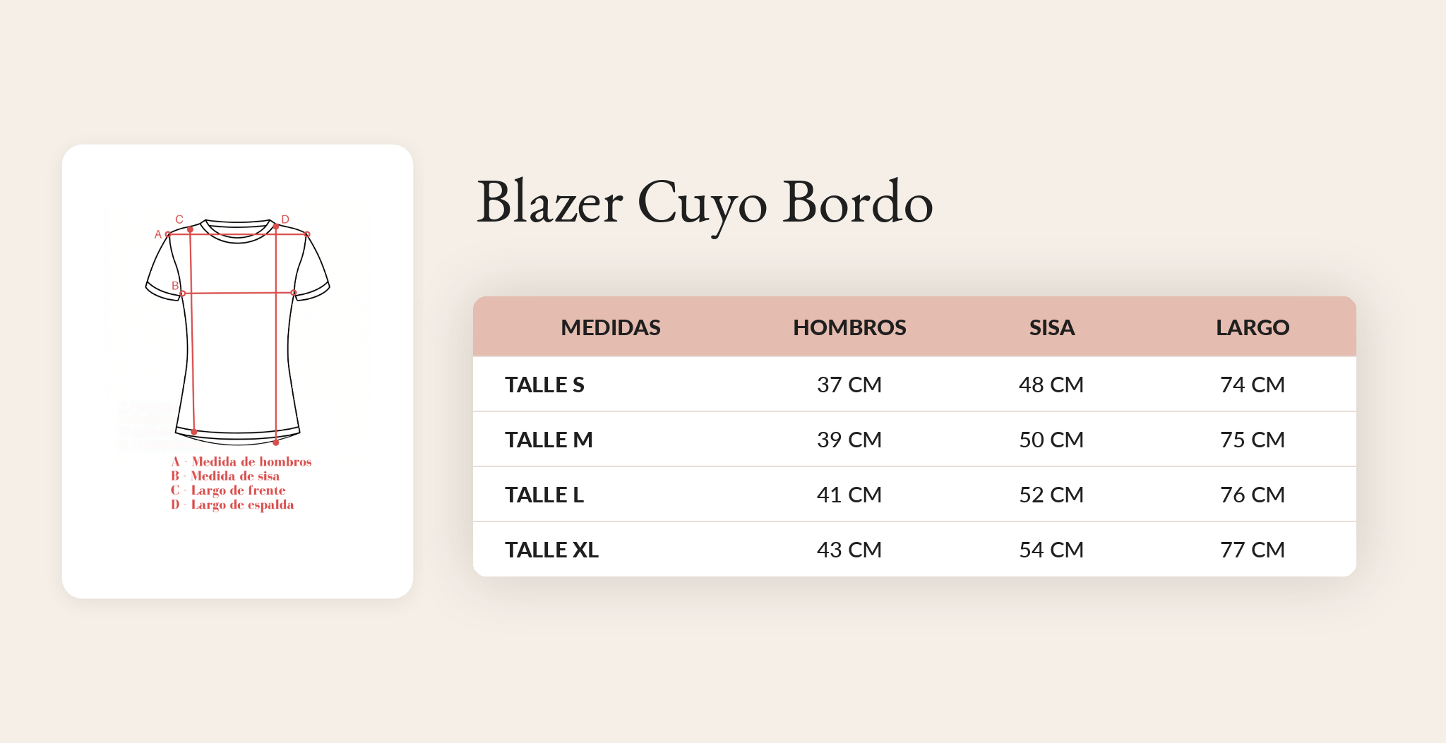 Guía de talles Blazer Cuyo Bordo