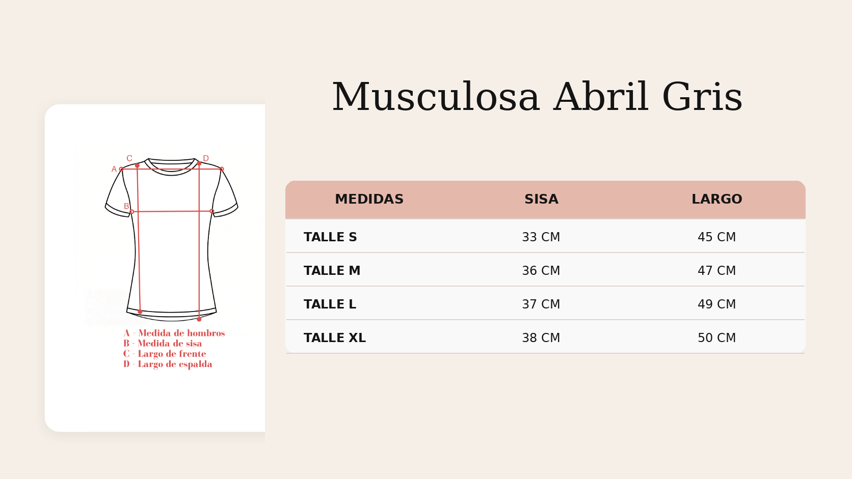 Guía de talles Musculosa Abril Gris