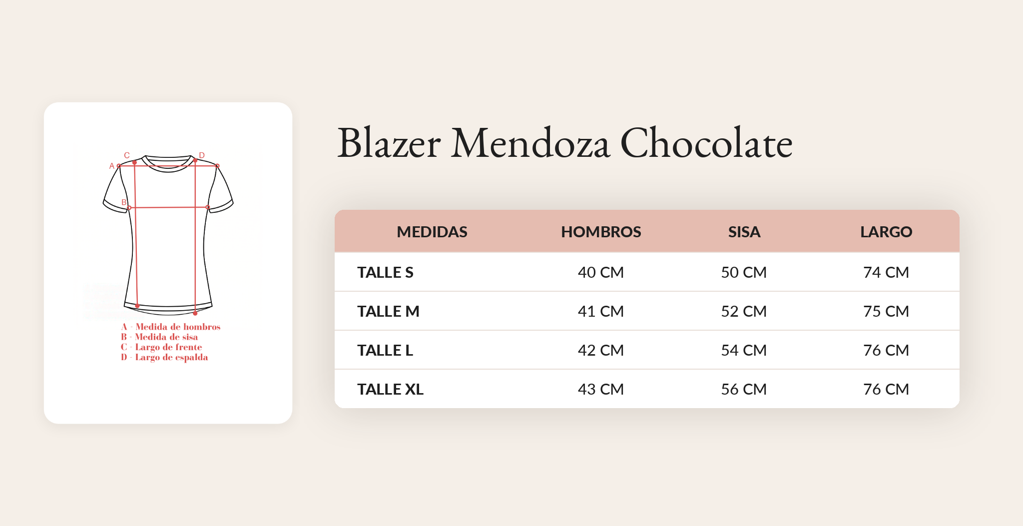 Guía de talles Blazer Mendoza Chocolate