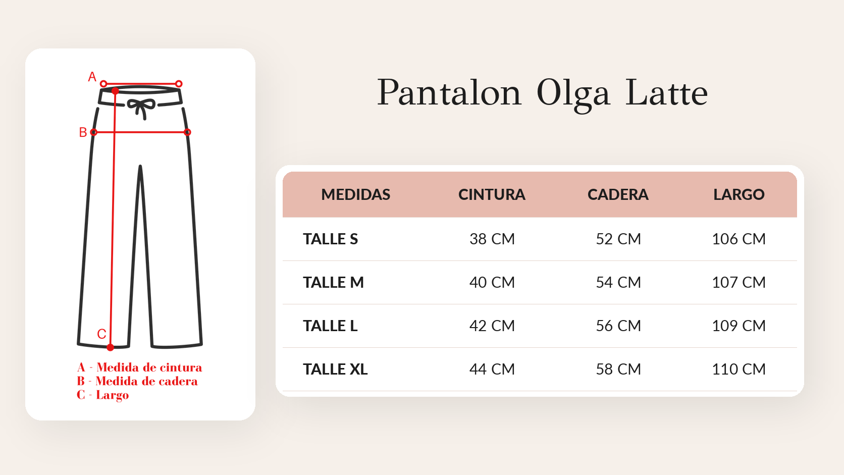 Guía de talles Pantalon Olga Latte