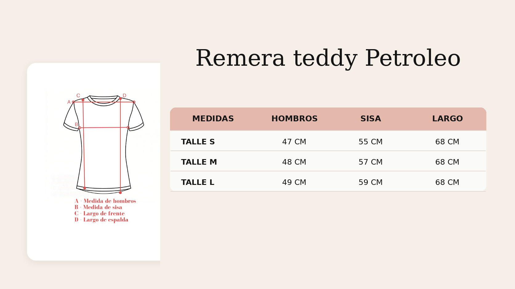 Guía de talles Remera teddy Petroleo