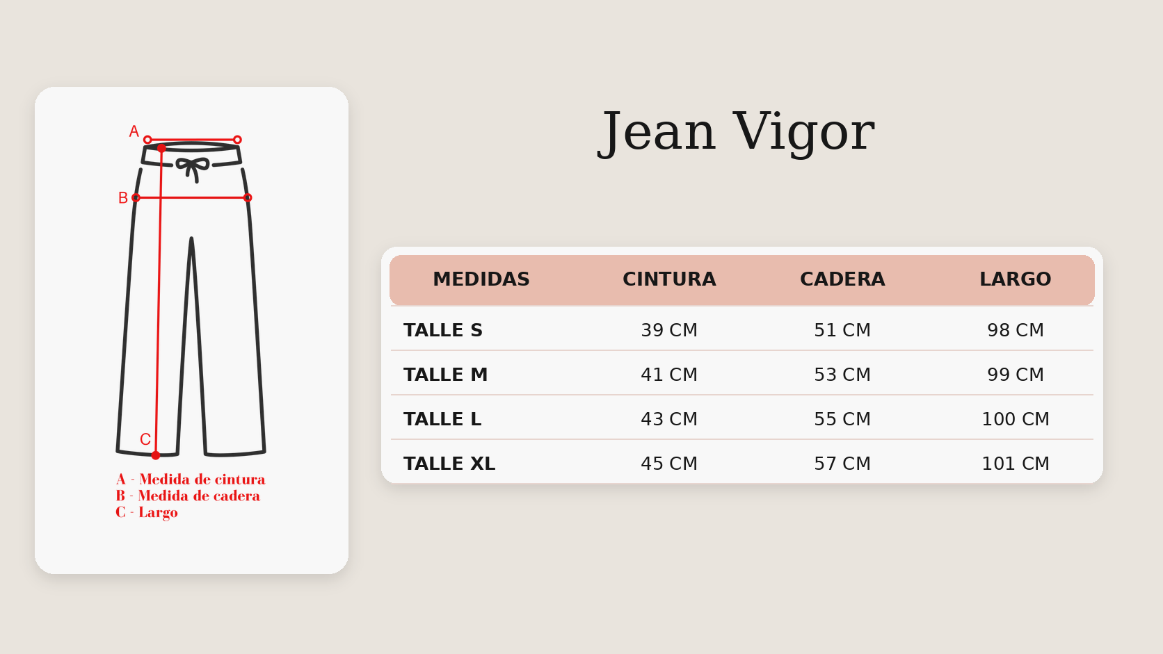 Guía de talles Jean Vigor