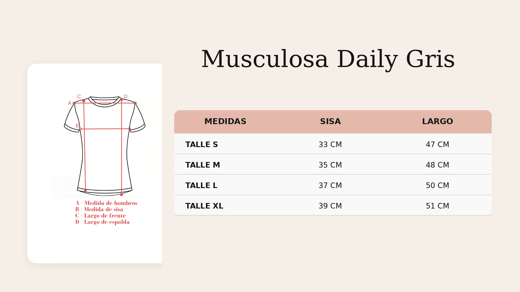 Gu&iacute;a de talles Musculosa Daily Gris