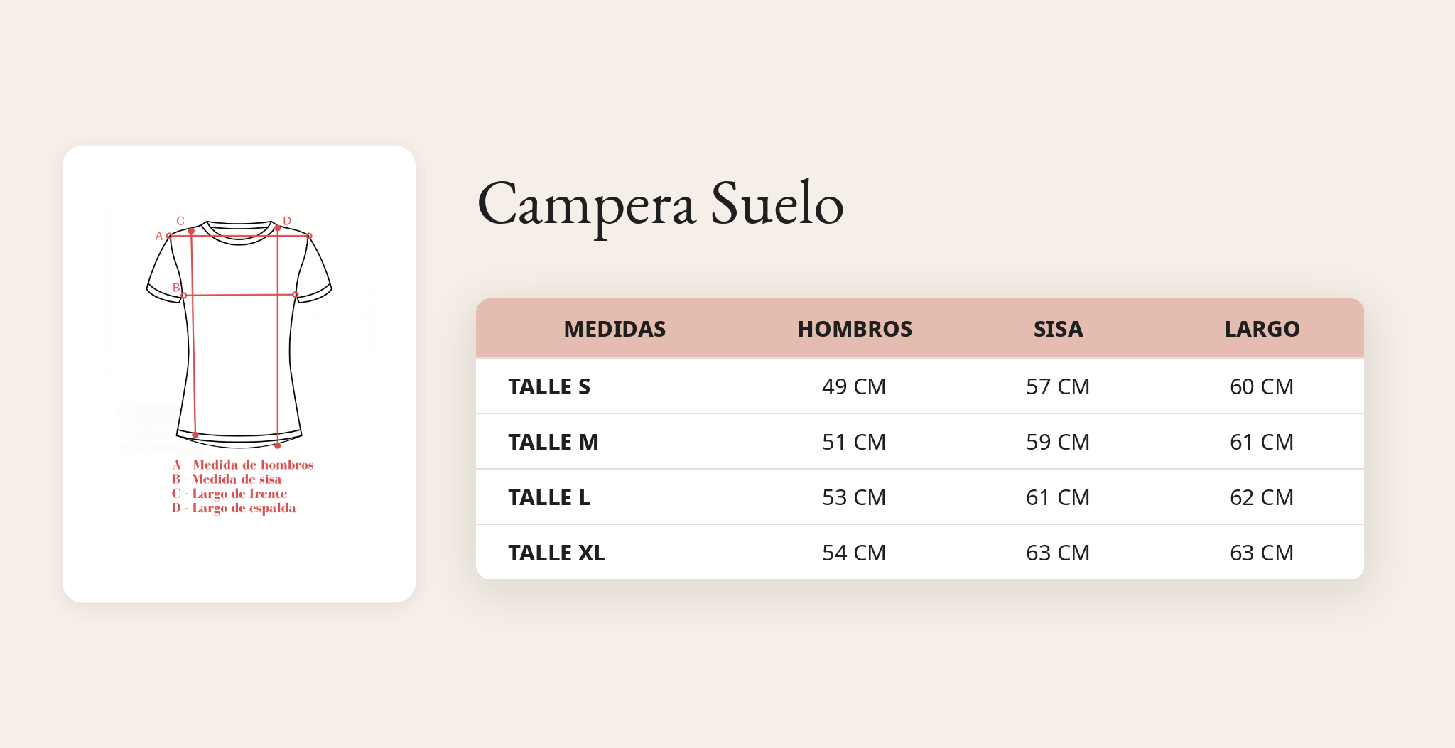 Gu&iacute;a de talles Campera Suelo