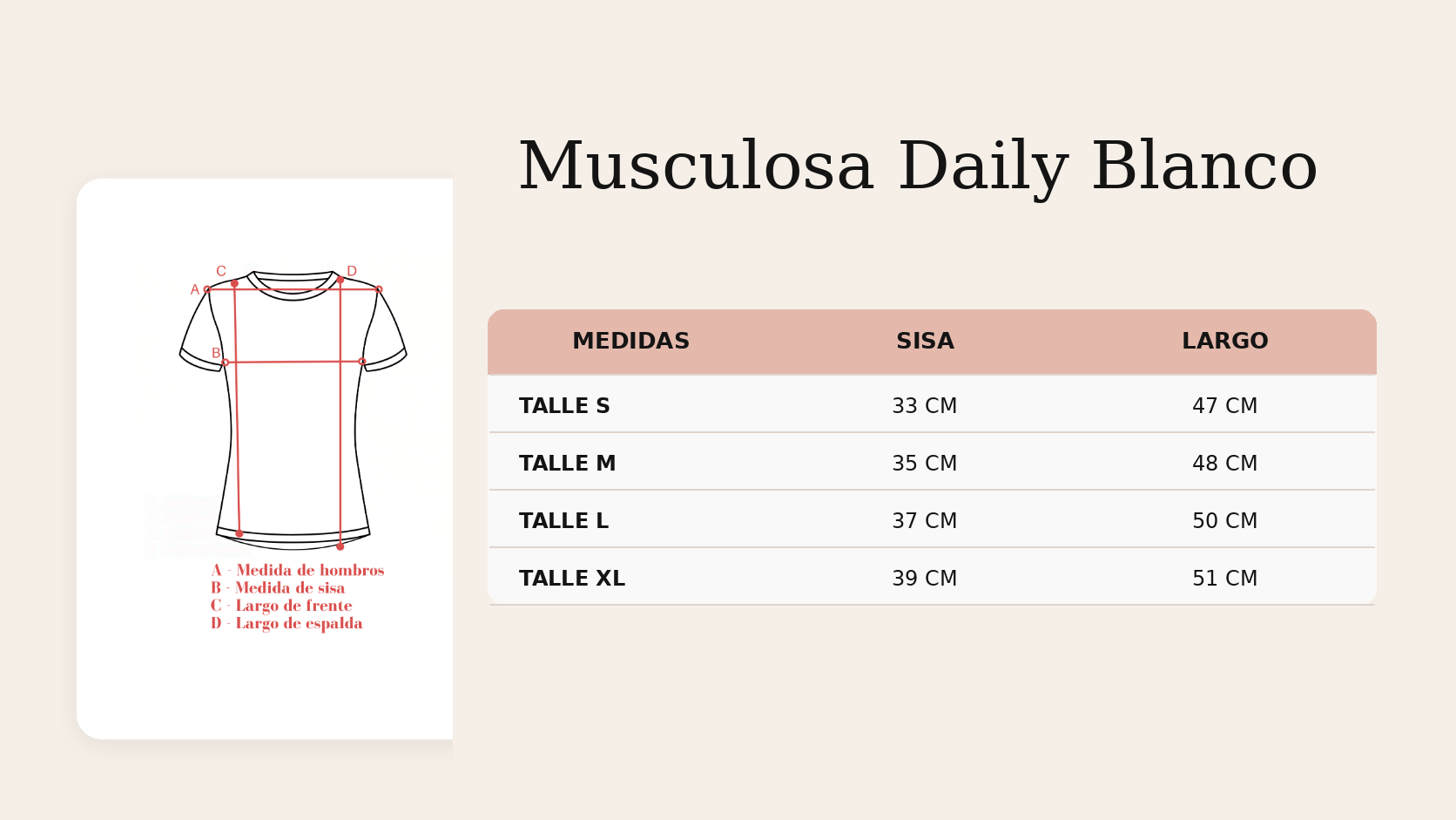 Gu&iacute;a de talles Musculosa Daily Blanco
