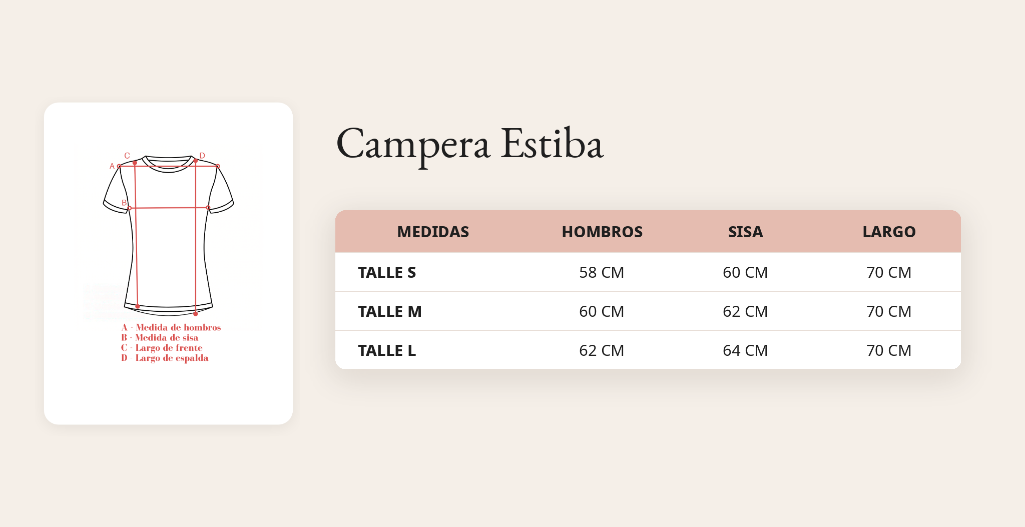 Guía de talles Campera Estiba