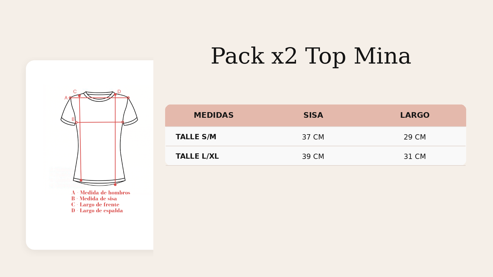 Guía de talles Pack x2 Top Mina