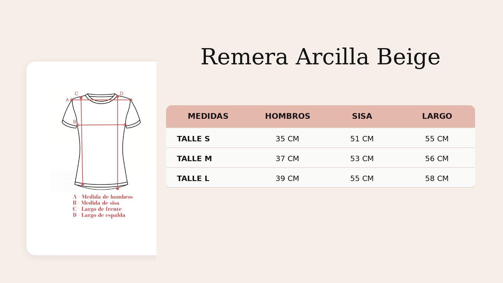 Gu&iacute;a de talles Remera Arcilla Beige