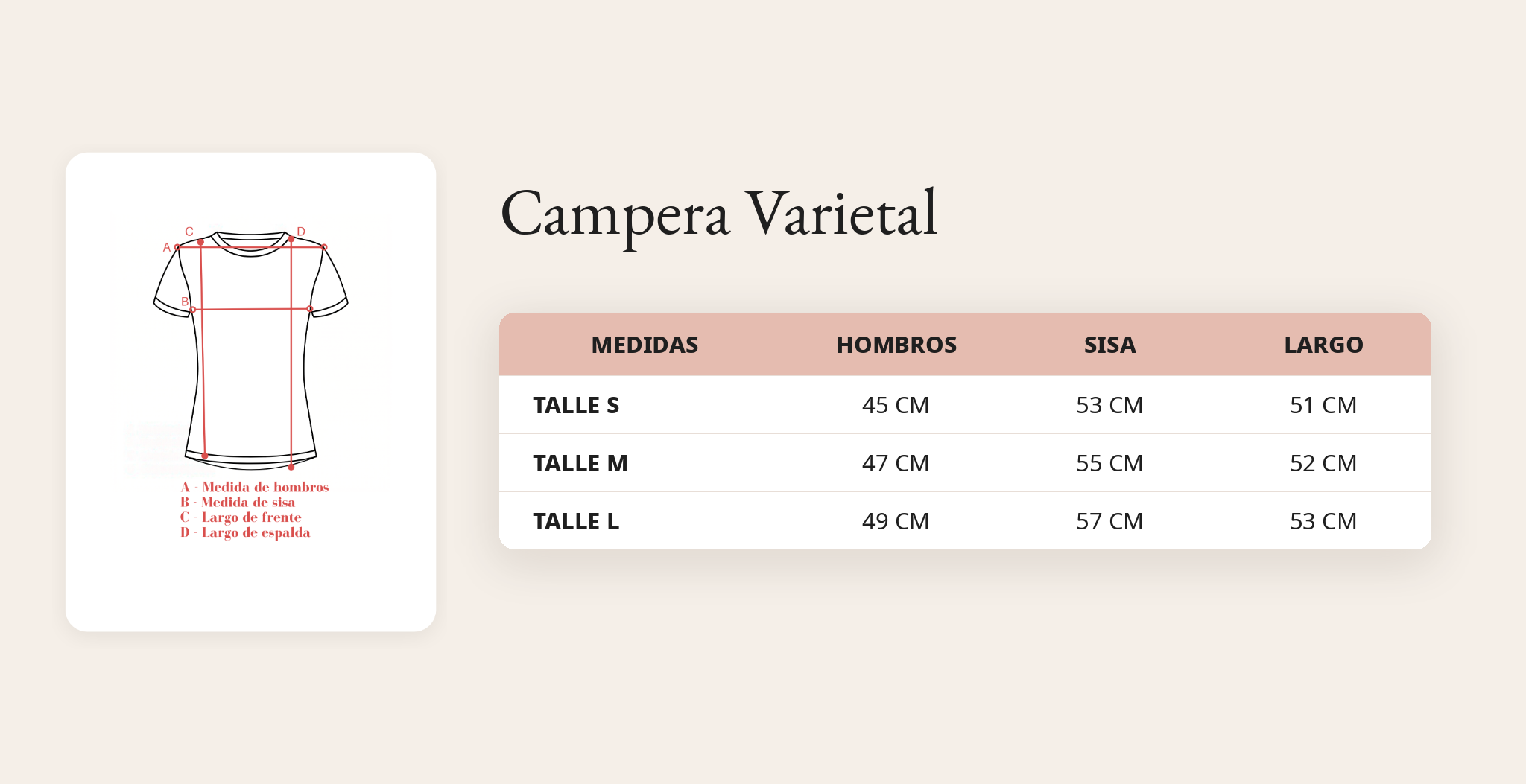 Guía de talles Campera Varietal